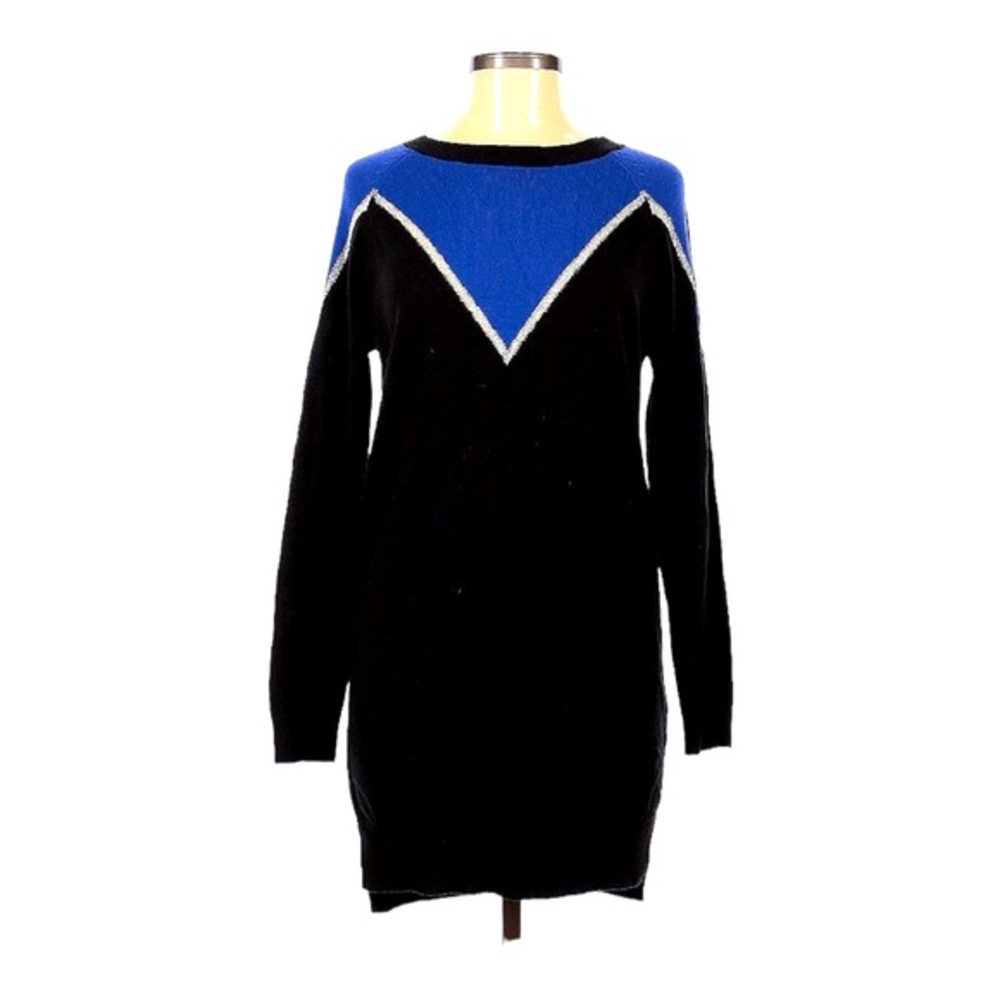 ASOS US 6‎ black blue metallic retro crew neck long sleeve stretch sweater dress